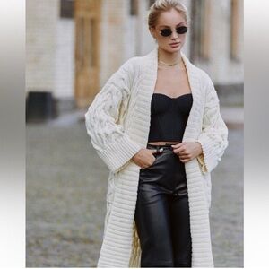 Cocogio Made in Italy Cream Cable-Knit Open Front Duster Cardigan Size L